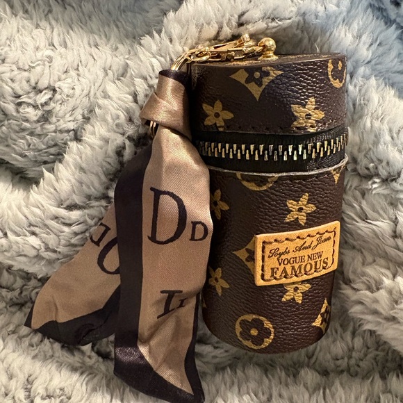 Luxury Leather Lipstick Bag Charm Key Chain with Silk Scarf - Picture 3 of 15